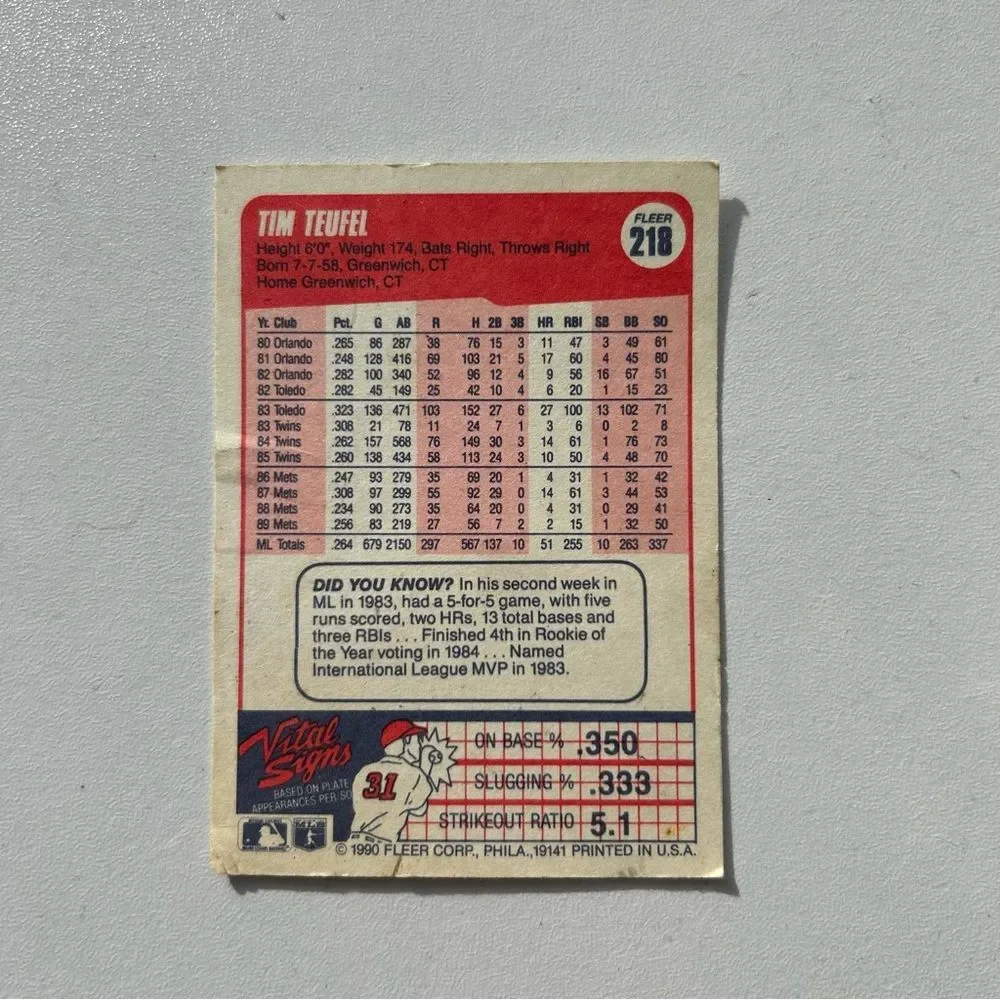 Vintage Baseball Card - Tim Teufel